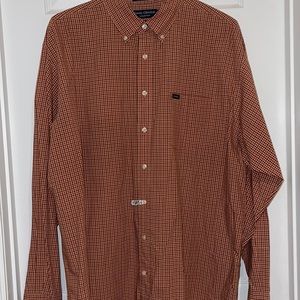 Daniel Cremieux Orange/Black/Green/White plaid  Shirt; EUC  size XL